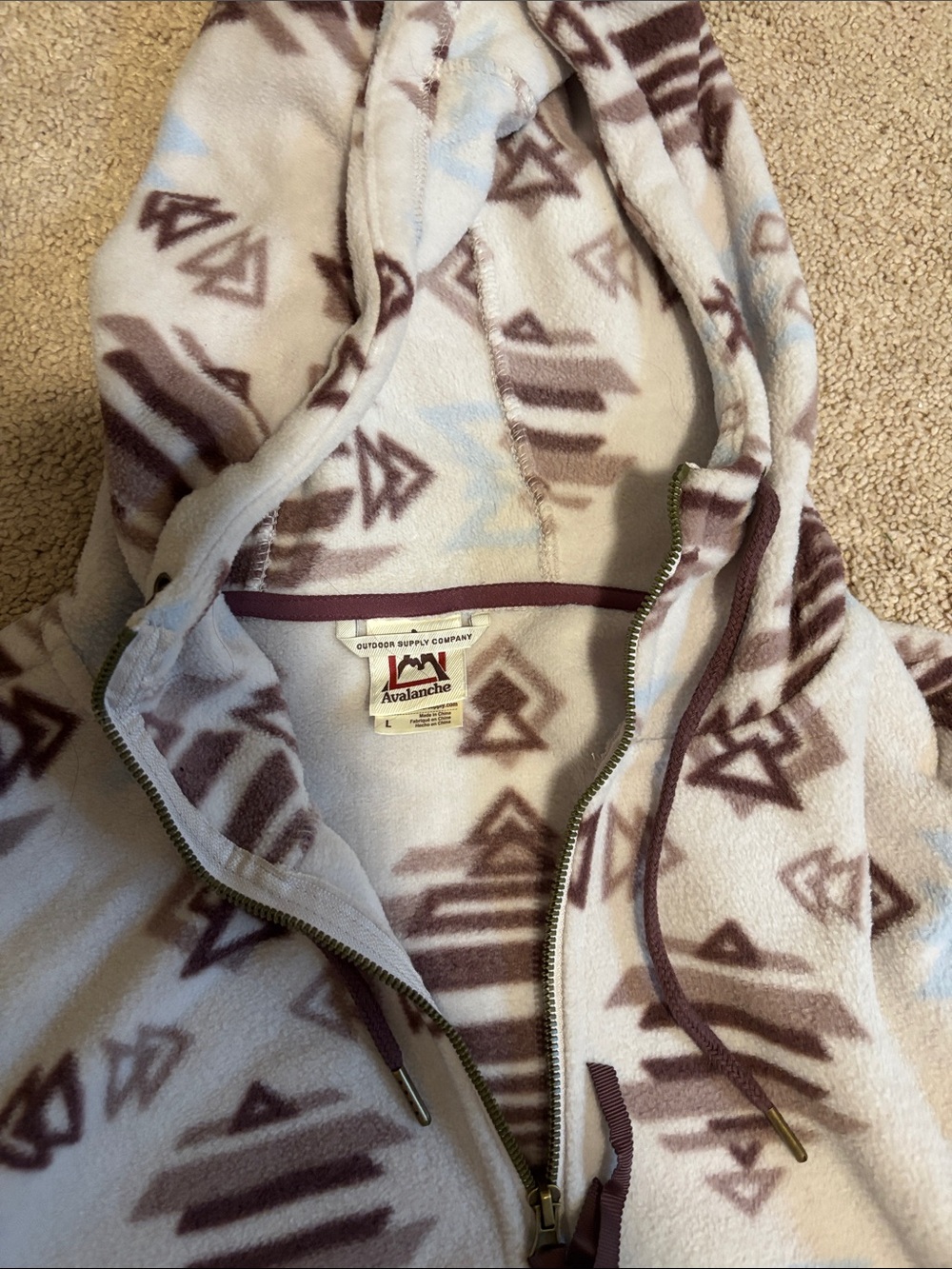 Avalanche Aztec Print Hooded Pullover Sweatshirt - White & Brown - Picture 2 of 4